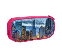 Chicago Illinois USA Trousse à crayons double couche de grande capacité personnalisable en tissu polyester imprimé complet pour école, bureau, voyage, rose, Taille unique