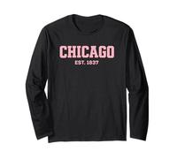 Chicago Illinois Varsity Text EST 1837 Rose Style Manche Longue