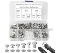 Chicago Lot de 170 vis de liaison Chicago M5 x 4/6/8/10/12/15 mm pour bricolage, décoration en cuir, sacs, artisanat, col, harnais, bagages, portefeuille (170, Couleur argent, l)