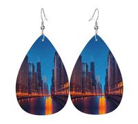 Chicago Night Boucles d'oreilles en cuir imprimé goutte d'eau tendance pour fêtes de fin d'année