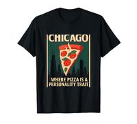 Chicago Pizza Personnalité Trait Design Art Déco Skyline T-Shirt