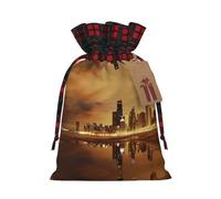 Chicago Print Christmas Candy Bags,Vacances Party Color-Blocked Drawstring Bags,Drawstring Snack Bags