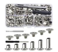 Chicago Screws, Leather Rivets Snap Button Kit, Assorted Sizes Leathercraft, 5x2.56x0.87 Inches, Set of 50, Silver, Ideal for Handmade Clothes, Jackets, Belts, Bags