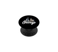 Chicago Skyline Architecture Plat Profond rétro Pizza River PopSockets PopGrip Adhésif