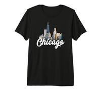 Chicago Skyline Architecture Plat Profond rétro Pizza River T-Shirt Haut de Gamme