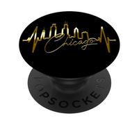 Chicago Skyline Battement de Cœur ÉTATS-Unis J'aime Chicago PopSockets PopGrip Adhésif