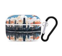 Chicago Skyline Coque rigide pour Airpod Pro Coque de protection complète contre les chutes avec porte-clés compatible avec AirPod Pro 2e/1ère génération, LED avant visible, blanc