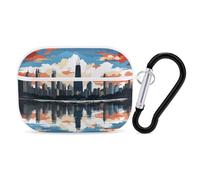 Chicago Skyline Coque rigide pour Airpod Pro Coque de protection complète contre les chutes avec porte-clés compatible avec AirPod Pro 2e/1ère génération, LED avant visible, blanc