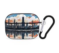 Chicago Skyline Coque rigide pour Airpod Pro Coque de protection intégrale avec porte-clés compatible avec AirPod Pro 2e/1ère génération, LED avant visible, noir