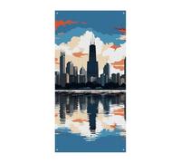 Chicago Skyline Couverture de porte Bannière de bienvenue Panneau d'entrée Bannière de fête de vacances Décorations de fête d'anniversaire Bannière pour célébrations festives 177,8 x 90,9 cm
