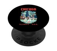 Chicago Skyline The Windy City Lake Michigan Sailing Retro PopSockets PopGrip Adhésif