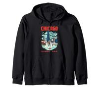 Chicago Skyline The Windy City Lake Michigan Sailing Retro Sweat à Capuche