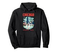 Chicago Skyline The Windy City Lake Michigan Sailing Retro Sweat à Capuche