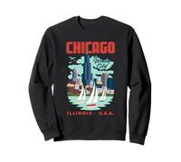Chicago Skyline The Windy City Lake Michigan Sailing Retro Sweatshirt