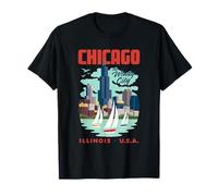 Chicago Skyline The Windy City Lake Michigan Sailing Retro T-Shirt