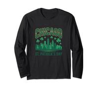 Chicago St Patrick Day Vert Skyline Parade Design Manche Longue