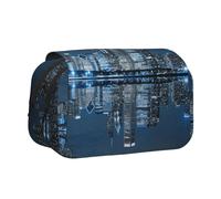 Chicago Trousse à crayons réfléchissante double couche avec rabat, grande capacité pour 50 stylos, support de papeterie en polyester durable pour l'école, les voyages artistiques (imprimé intégral)