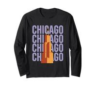 Chicago Willis Tower Skyline Rétro Bloc Lettre Manche Longue