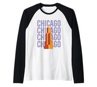 Chicago Willis Tower Skyline Rétro Bloc Lettre Manche Raglan