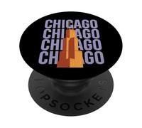 Chicago Willis Tower Skyline Rétro Bloc Lettre PopSockets PopGrip Adhésif