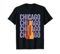 Chicago Willis Tower Skyline Rétro Bloc Lettre T-Shirt