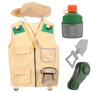 CHICAMPERA 1Ensemble Kit pour Garçon Fille Cosplay avec Gilet Chapeau Pelle Bouilloire et Boussole Costume Exploration pour Plein Air et Activités Éducatives