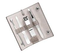 CHICAMPERA 4 pièces Kit Manucure Inoxydable avec Pince à Épiler Sourcils à Ongles et Cure-oreille Portable avec Étui de Rangement Soins des Mains et Coupe Ongles Résistant