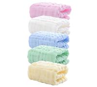CHICAMPERA 5 pièces Serviettes Carrées Coton pour Garçon Fille Lot de Lingettes Multi Couches Lavables et Réutilisables Bavoirs Absorbants Doux pour Né Rose Bleu Jaune Vert Blanc