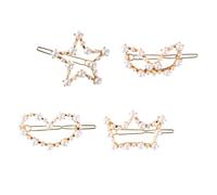 CHICAMPERA Barrettes à Cheveux Creuses en Alliage 4 Pièces pour Fille Perles et Formes Géométriques Cœur, Étoiles, Couronne, Faciles à Porter pour Sorties et Voyages