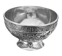 CHICAMPERA Bol D'offrande Bouddhiste en Argenté Tibétain Motifs Dragon et Phénix, Décoration Vintage pour Table de Temple Bouddhiste ou Séance de Yoga