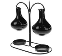 CHICAMPERA Brûleur à Bougies en Céramique Noire Chauffe-Plat Double Suspendu Diffuseur D'aromathérapie Photophore pour Huiles Essentielles et Cire Fondue, Porte-Parfum Décoratif pour Maison