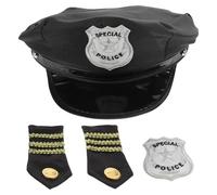CHICAMPERA Casquette Policière Octogonale Noire pour Garçon et Filles en Polyester avec Badge et Épaulettes, pour Fêtes d'anniversaire et Événements Cosplay