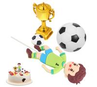 CHICAMPERA Décorations de Gâteau Football 3 Pièces Ballon Souple, Trophée en Plastique pour Fête d'anniversaire Garçon et Filles Décoration de Gâteau Thème Football Adaptable Réutilisable