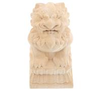 CHICAMPERA Embout de Poteau Lionceau en Bois Brut, Chiens Fu Foo Chinois, Beige, Décoratif, à Peindre Teindre, pour Poteau de Rambarde et Pont de Jardin, Extérieur