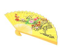 CHICAMPERA Grand Éventail Mural Décoratif Chinois Résistant la Déformation 0,5x0,9 M en Bambou et Soie Jaune pour Décoration Maison et Parcs à Thème Chinois