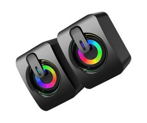 CHICAMPERA Haut-Parleurs USB Filaire pour Ordinateur Portable, Caisson de Basses Compact Effet Sonore Omnidirectionnel 360°, Mini Enceintes RGB Lumineuses, Volume Indépendant, pour Bureau de