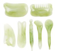 CHICAMPERA Kit de 7 Pièces de Masseurs Faciaux en Résine Artificielle Verte, Outil de Gua Sha Créatif pour Visage et Corps, Favorise la Production de Collagène et Améliore la Plusieurs styles