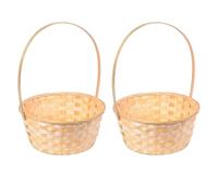 CHICAMPERA Lot de 2 Paniers Tressés en Bambou Synthétique Beige Anses, Panier à Fleurs Séchées Naturel pour Décoration Intérieure Polyvalente