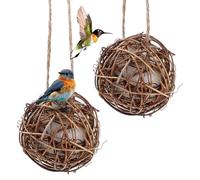 CHICAMPERA Nid Suspendu pour Observation des Oiseaux en Plein Air 2pcs en Bois et Coton, Outil de Nidification Extérieur pour Perroquets