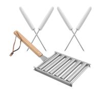 CHICAMPERA Support de Barbecue Extérieur Facile à Nettoyer Ranger en Acier Inoxydable avec Roulettes Détachables et Poignée en Bois pour Saucisses et Hot-dogs en Plein Air