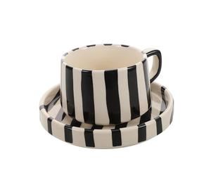 CHICAMPERA Tasse de Cappuccino en Céramique Soucoupe Facile à Nettoyer, Spécialement Conçue pour Latte Art Design Rayé Unique pour Office Afternoon Tea