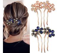 Chicamy Peigne à Cheveux Latéraux Cheveux Côté Peignes Peigne à Cheveux en Strass Décoratif pour Femme Fille Élégant à l'aise Bijoux de tête Peigne Clip Avec des Métal Dents 2 Pièces