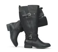 Chicblooms Bottes d'équitation pour femme avec tige extra large, talon bas, sangle de cheville, design fin, bottes hautes au genou