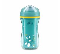 Chicco Active Cup Tasse en plastique anti-goutte pour enfants 266 ml, gobelet pour biberon 14+ mois pour apprendre à boire, thermique avec bec ergonomique anti-morsure et valve Easy-Sip, sans BPA,Azur