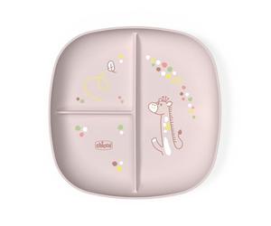 Chicco Assiette à Nourriture pour Bébé et Enfant, Assiette à Nourriture avec 3 Compartiments pour Découvrir de Nouvelles Saveurs, Lavable au Lave-Vaisselle, Microondes, Sans BPA, 12+ Mois, Rose
