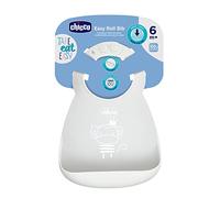 Chicco Bavoir Rigide Easy Roll, en Silicone Souple, Pratique, Imperméable, Facile à Nettoyer, Col Ajustable, avec Grande Poche, 6 Mois et plus, Gris