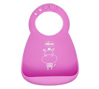 Chicco Bavoir Rigide Easy Roll – Silicone souple, Imperméable, Col ajustable, Grande poche – Rose