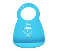 Chicco Bavoir Rigide Easy Roll, en Silicone Souple, Pratique, Imperméable, Facile à Nettoyer, Col Ajustable, avec Grande Poche, 6 Mois et plus, Bleu