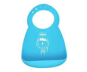 Chicco Bavoir Rigide Easy Roll, en Silicone Souple, Pratique, Imperméable, Facile à Nettoyer, Col Ajustable, avec Grande Poche, 6 Mois et plus, Rose