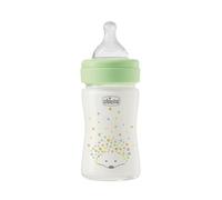 Chicco Biberon à débit lent Perfect Easy, avec tétine Physio en silicone souple et finition Soft Sense, anti-colique, réduit la régurgitation et l'irritabilité, biberon en verre de 240 ml, 0m+